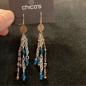 0080-Chico's Gold and Blue Dangle Earrings